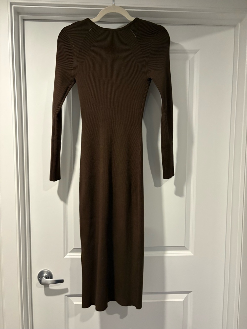 ba&sh Brown Ribbed Button-Front Long-Sleeve Midi Dress - Picture 6 of 6